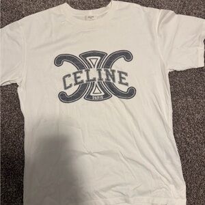 Celine White Logo Short Sleeve Tee